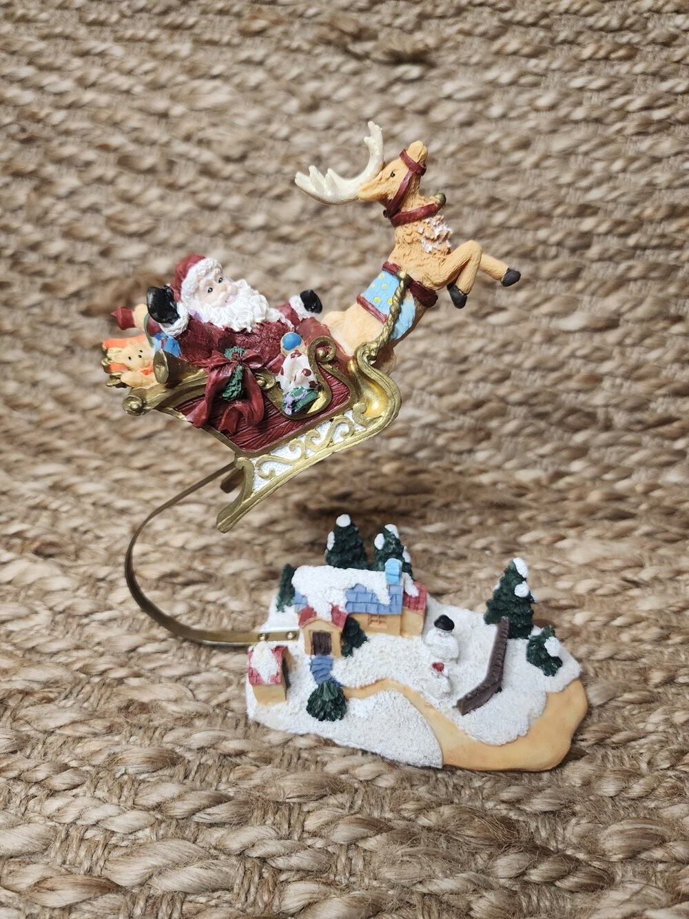 Traditions Vintage Santa & Sleigh Flying Over Village Christmas Holiday Figurine
